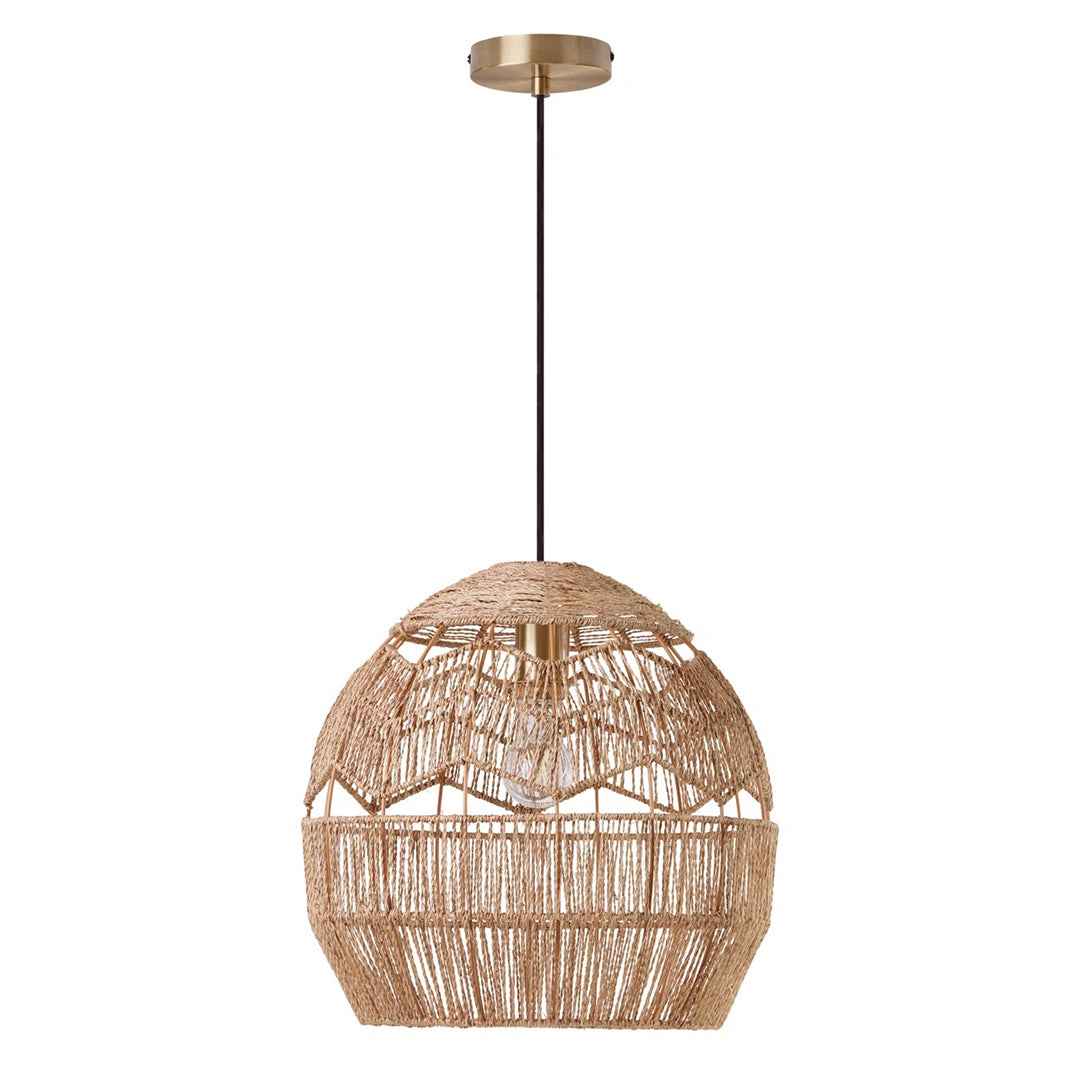 15.5" Ames Metal & Woven Hemp Rope Hanging Pendant Light – Rustic Brown Ceiling Fixture