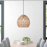 15.5" Ames Metal & Woven Hemp Rope Hanging Pendant Light – Rustic Brown Ceiling Fixture