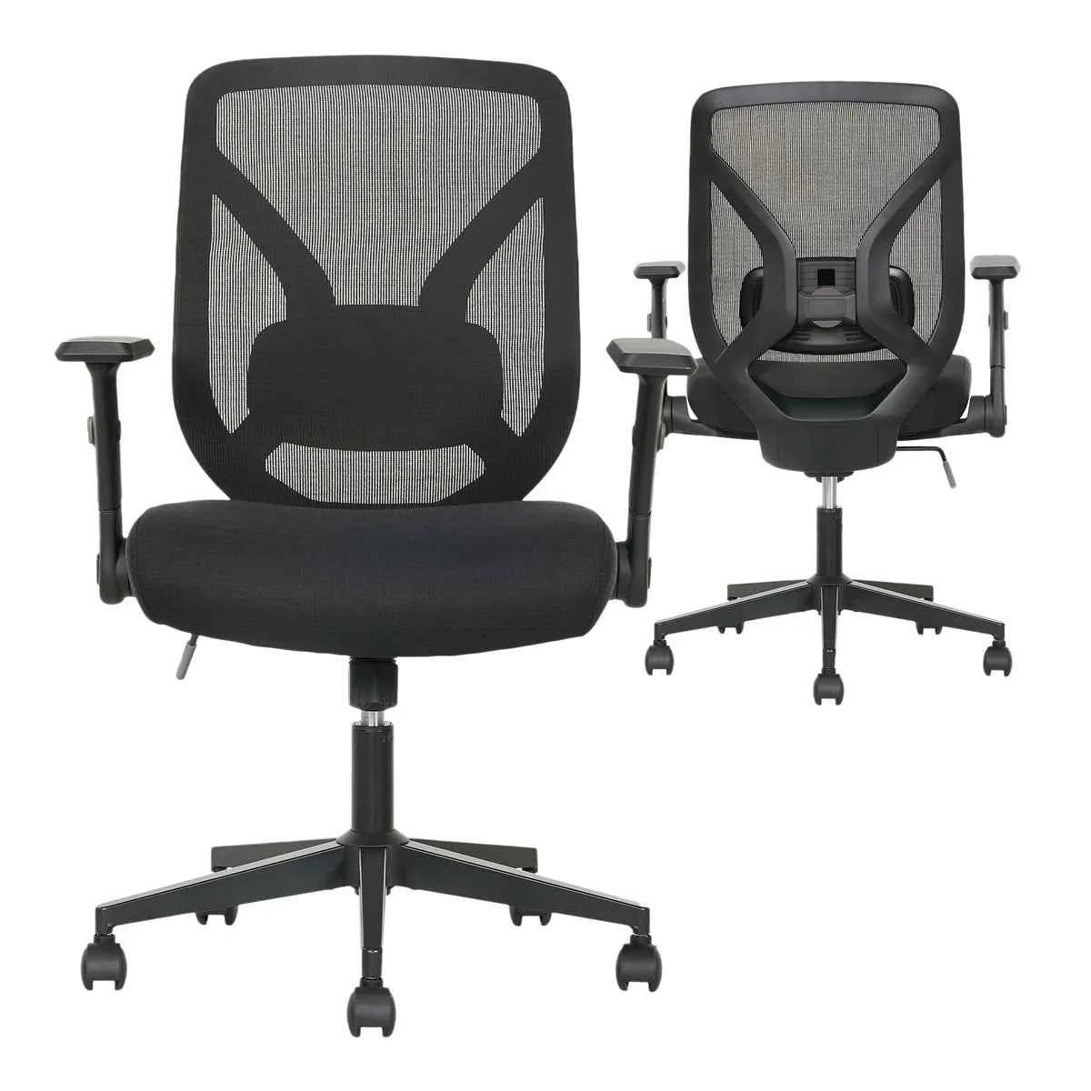 True Innovations Black Mesh Chair with Flip-Back Arms – Ergonomic Office Seating