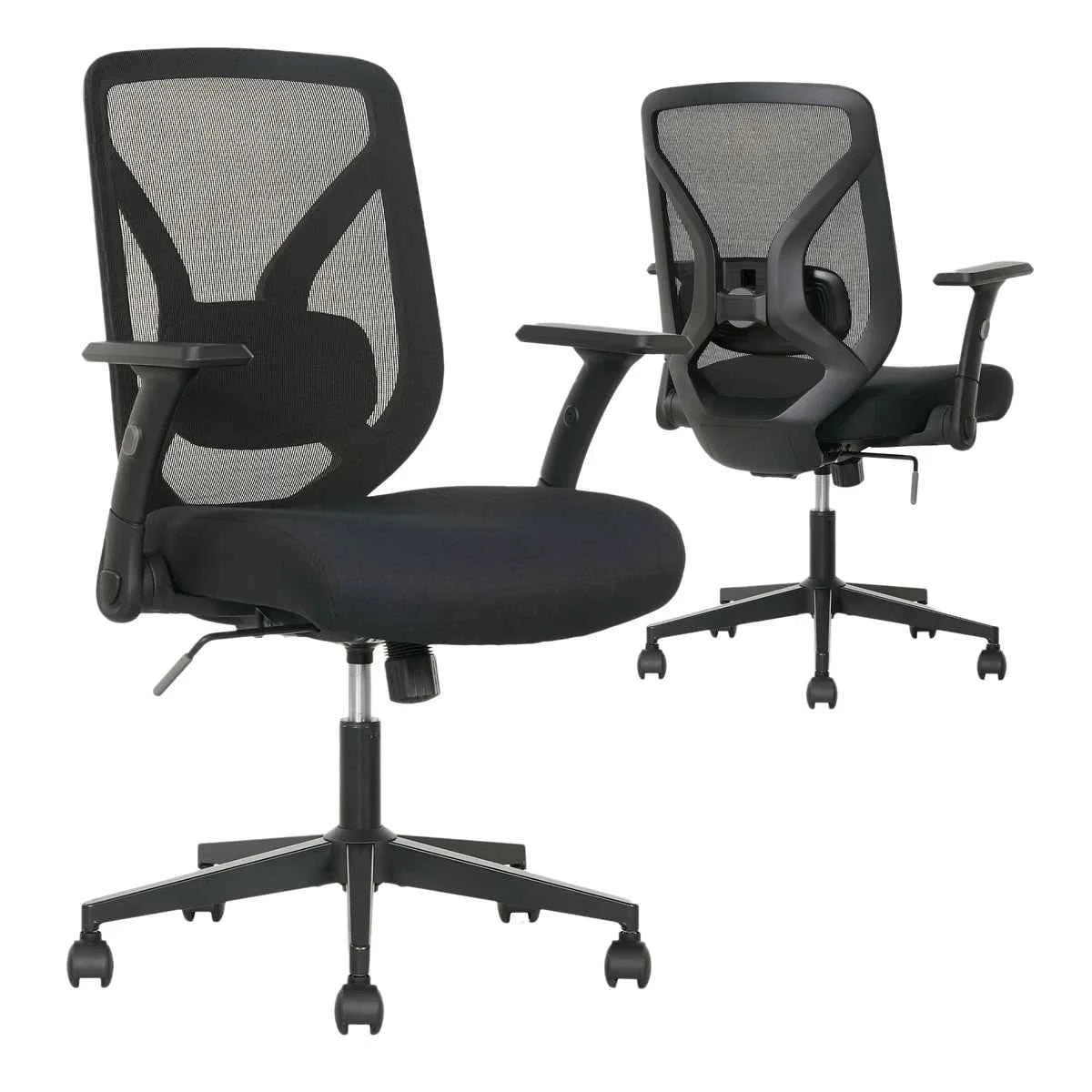 True Innovations Black Mesh Chair with Flip-Back Arms – Ergonomic Office Seating
