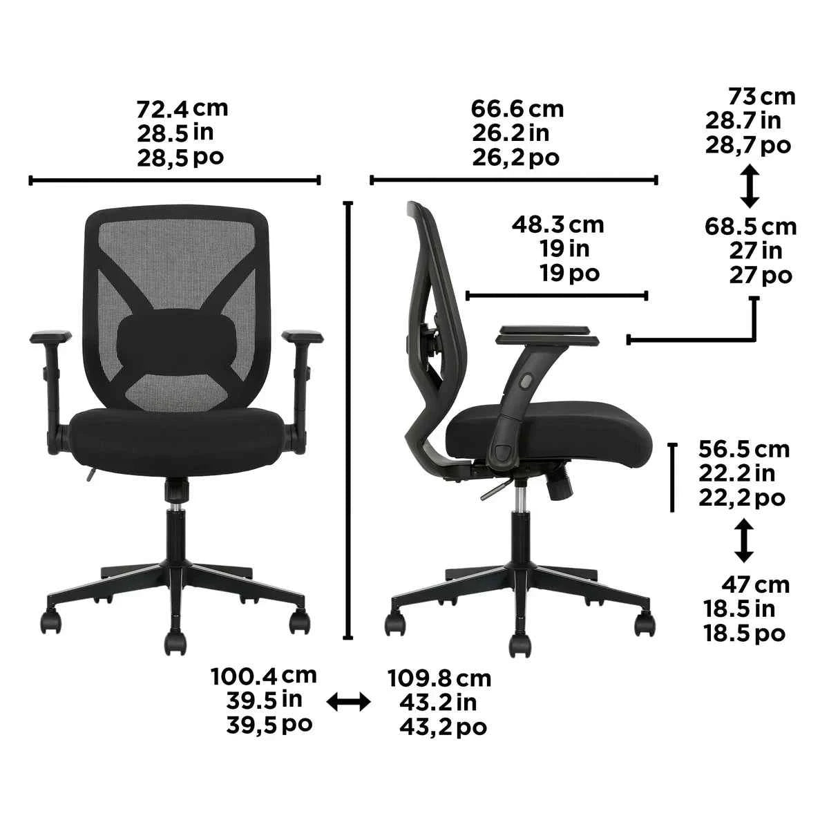 True Innovations Black Mesh Chair with Flip-Back Arms – Ergonomic Office Seating