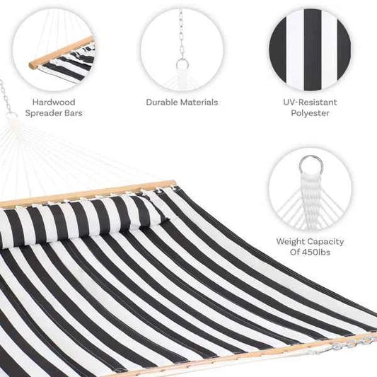 2-Person Quilted Polyester Spreader Bar Hammock – Comfortable & Durable Outdoor Relaxation