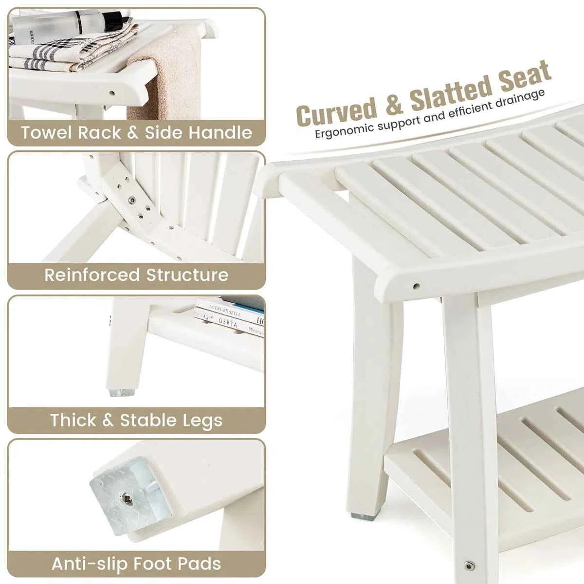 24" Wide HDPE Shower Bench – Waterproof Bath & Spa Seat