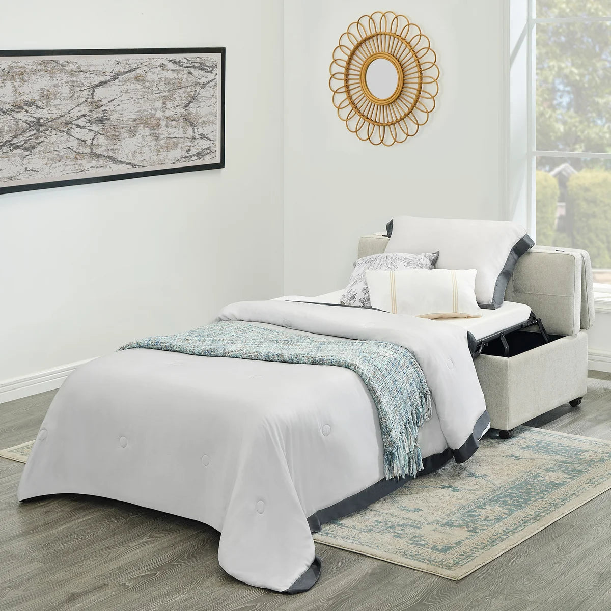 Folding Fabric Sleeper Ottoman – Space-Saving Seat, Storage & Guest Bed