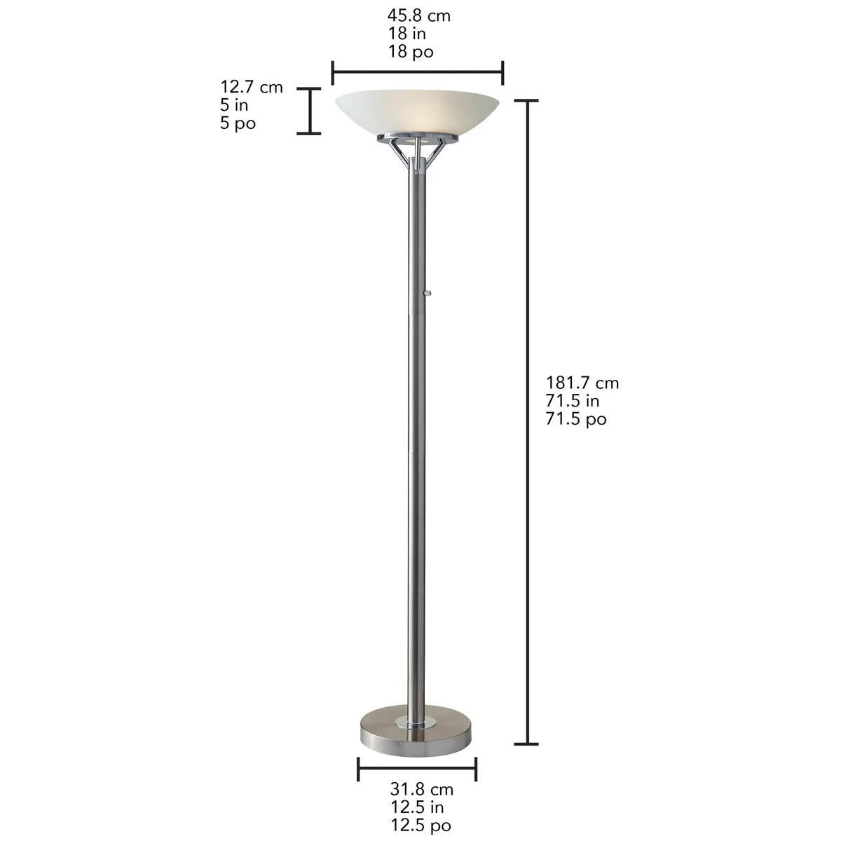 Expo Floor Lamp – Brushed Steel with Frosted Glass Shade (71.5 in.)