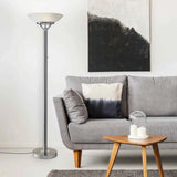 Expo Floor Lamp – Brushed Steel with Frosted Glass Shade (71.5 in.)