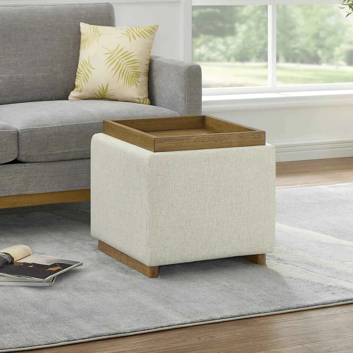 Thomasville Small Fabric Storage Ottoman – Compact Style with Hidden Storage