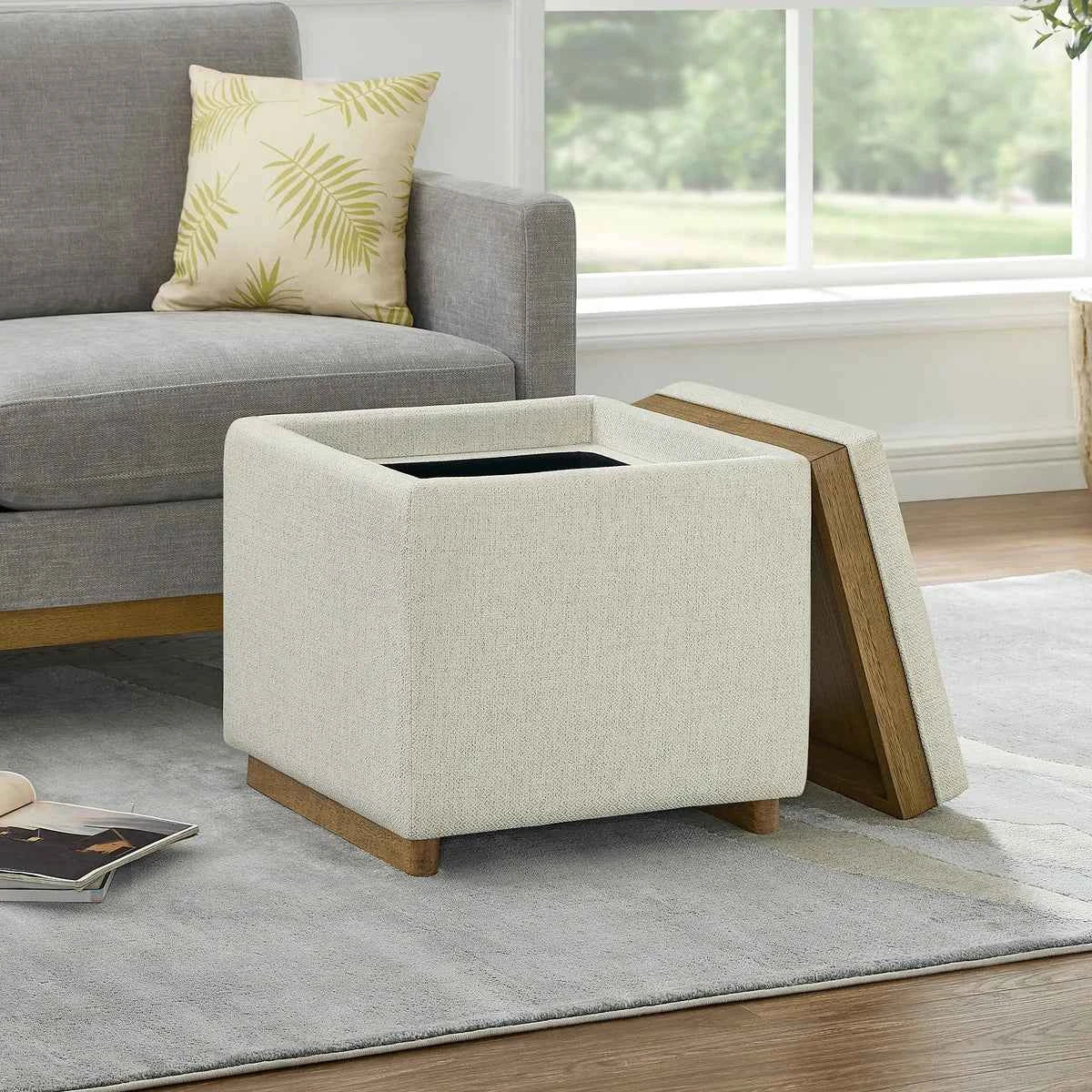 Thomasville Small Fabric Storage Ottoman – Compact Style with Hidden Storage