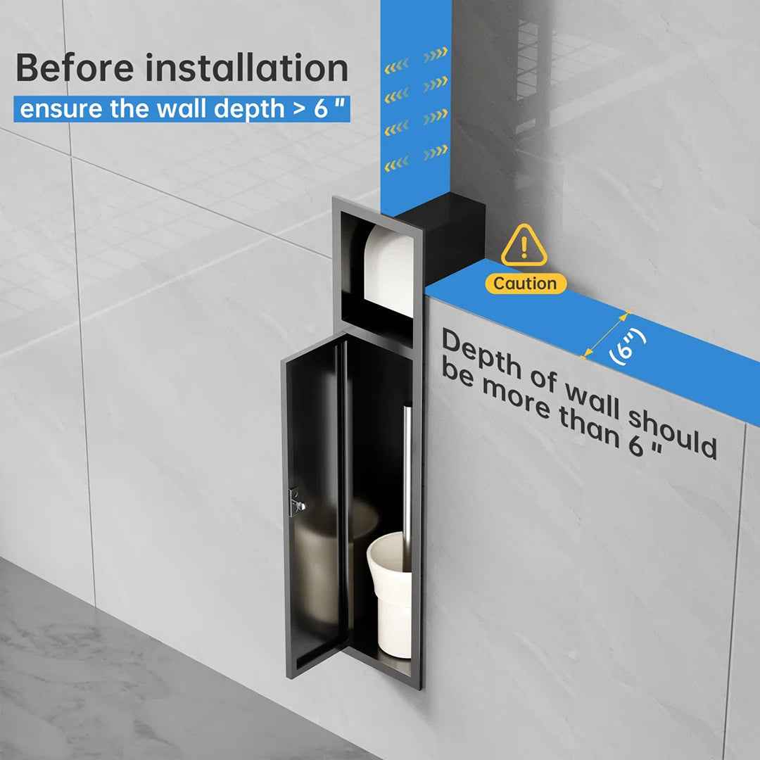 5.9" x 24.8" x 5.5" Recessed Toilet Paper Holder with Storage Cabinet – 304 Stainless Steel