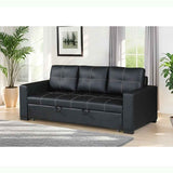 Convertible Sofa in Black Faux Leather – Modern Sleeper Sofa with Adjustable Backrest