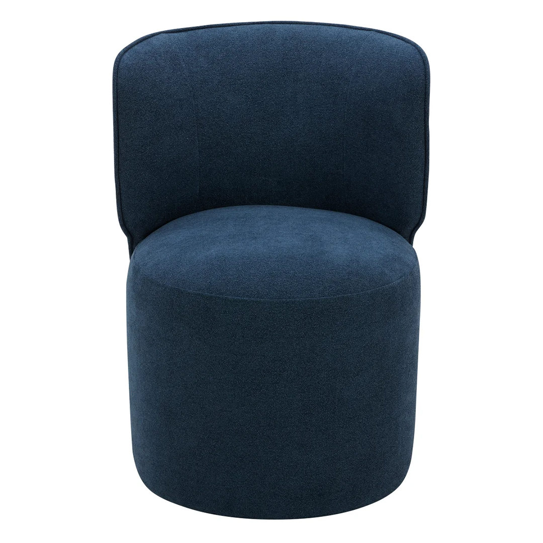Aiden & Ivy Blue Armless Dining Chair with Casters – Upholstered Rolling Seat with Feather-Blend Cushion & Multi-Density Foam