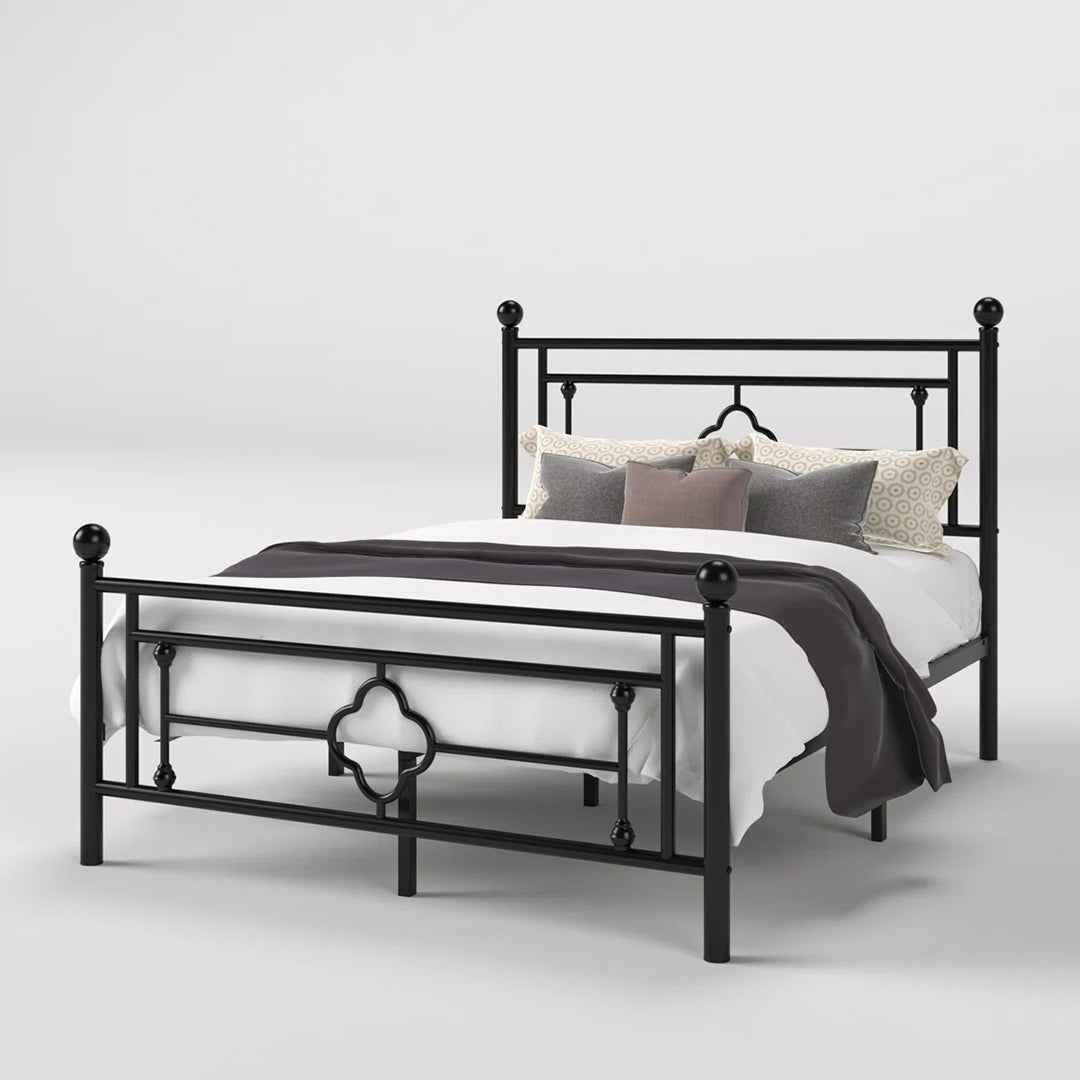 Ajayceon Metal Platform Bed Frame with Vintage Headboard & Footboard – No Box Spring Needed