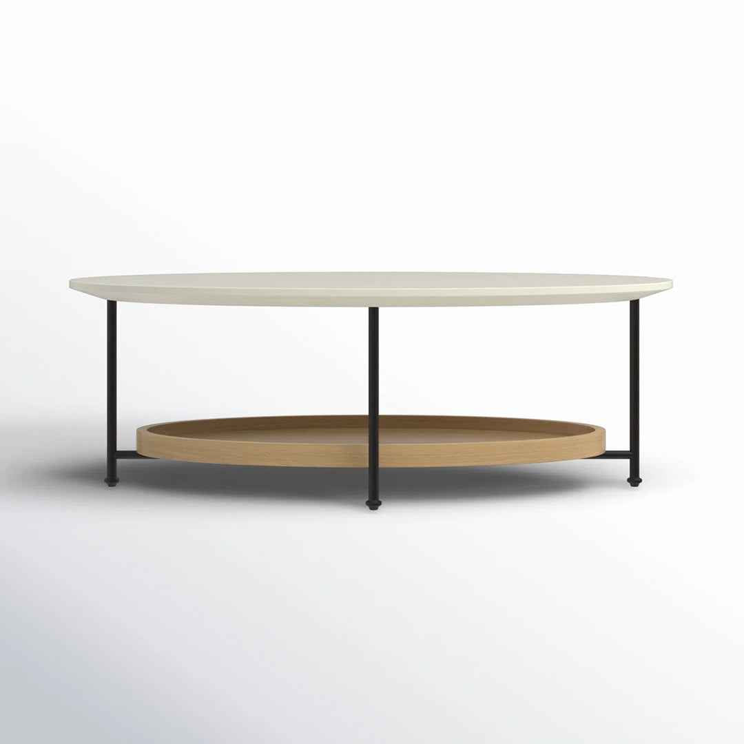 Beaumont Oval Coffee Table – White & Natural Wood Finish with Metal Frame