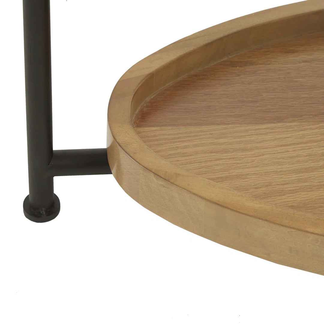 Beaumont Oval Coffee Table – White & Natural Wood Finish with Metal Frame