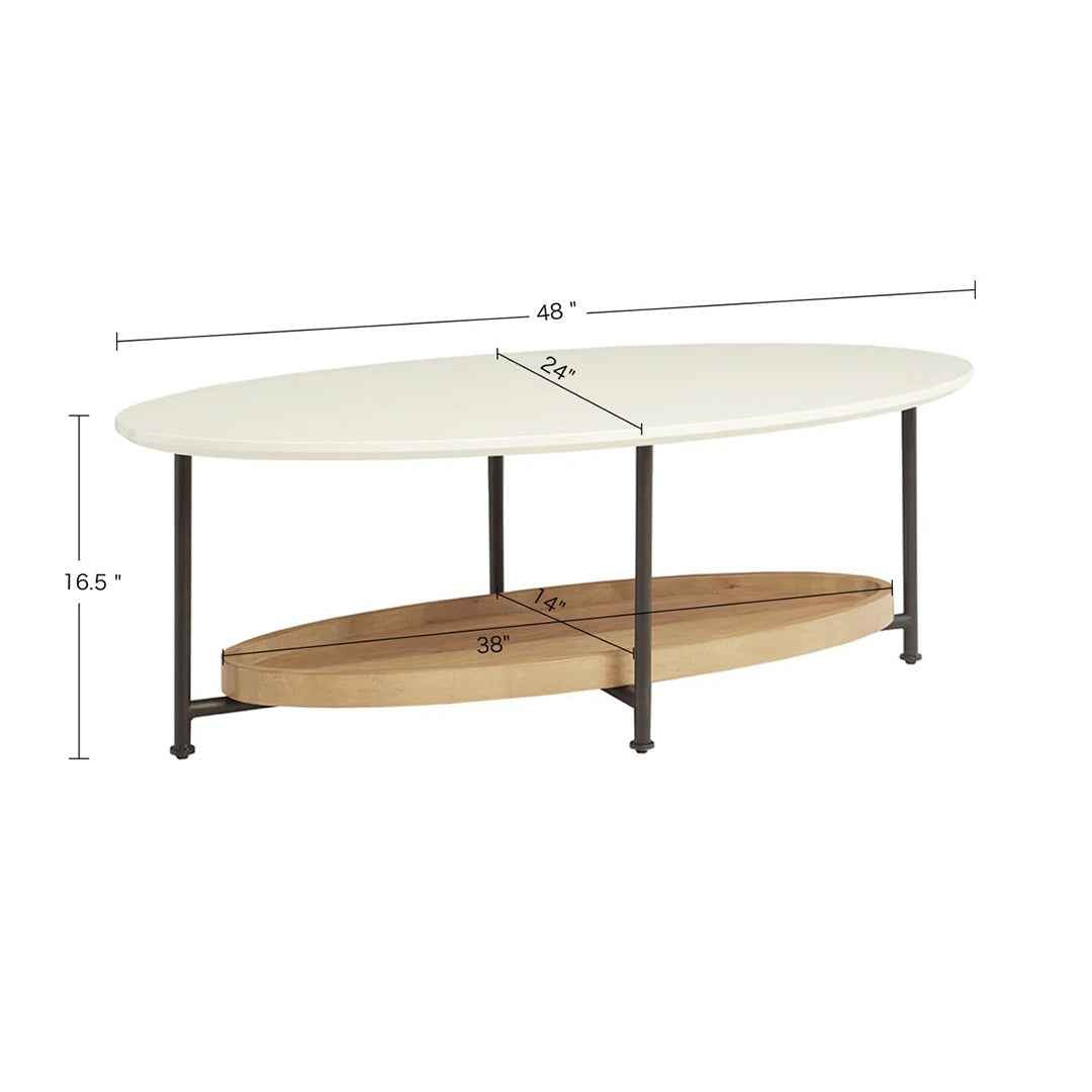 Beaumont Oval Coffee Table – White & Natural Wood Finish with Metal Frame