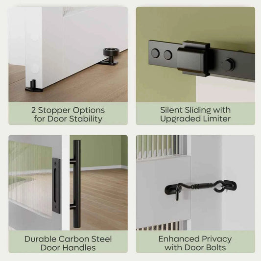 84" Frosted Glass Sliding Barn Door with Hardware Kit – Farmhouse Style Interior Door