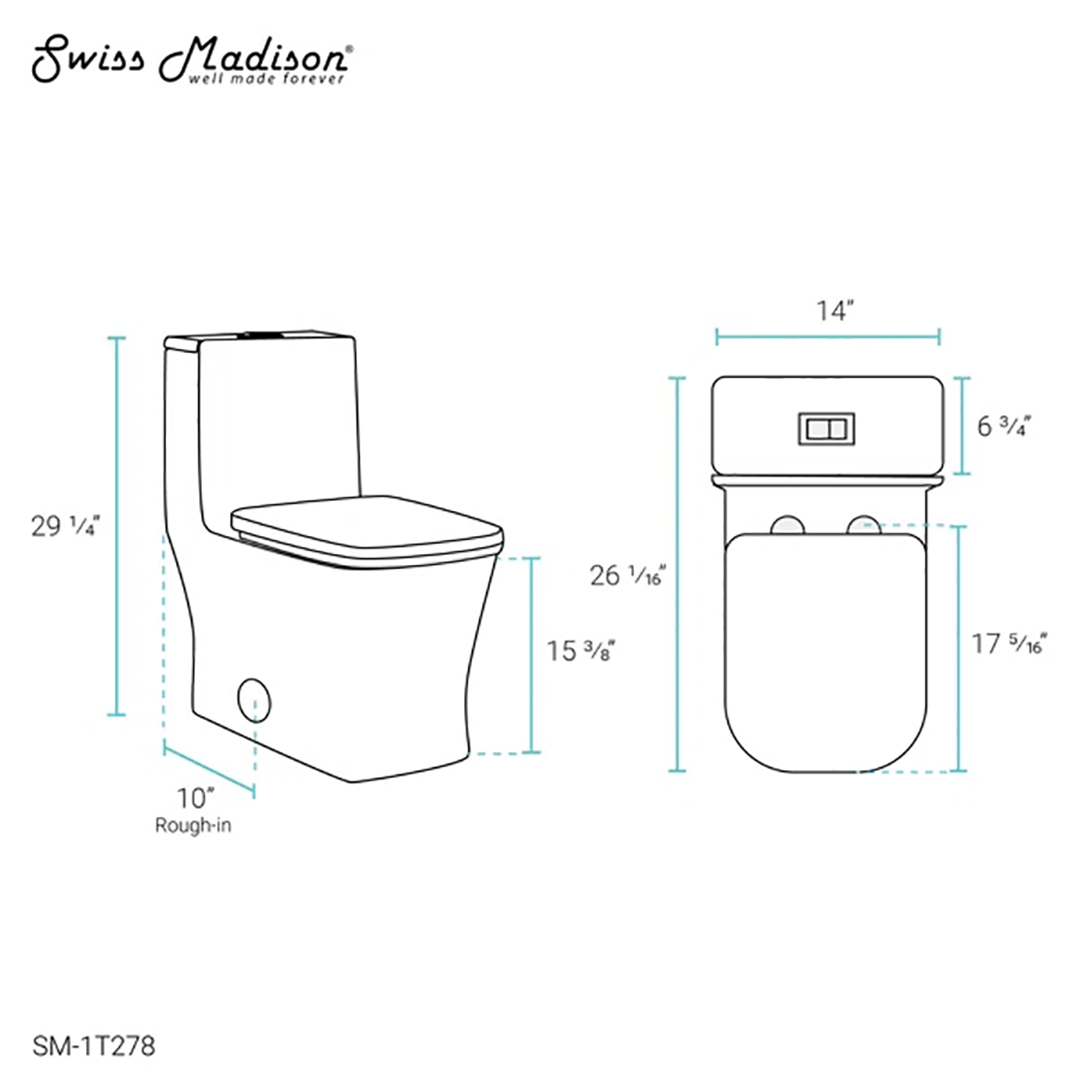 Concorde One-Piece Square Toilet – 14" Rough-In, Dual Flush 1.1/1.6 GPF
