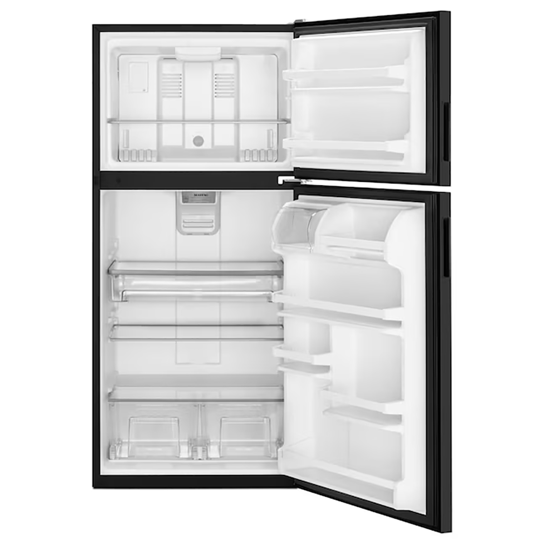 Maytag 18.2 cu ft Top‑Freezer Refrigerator Black Finish PowerCold BrightSeries LED ADA Compliant