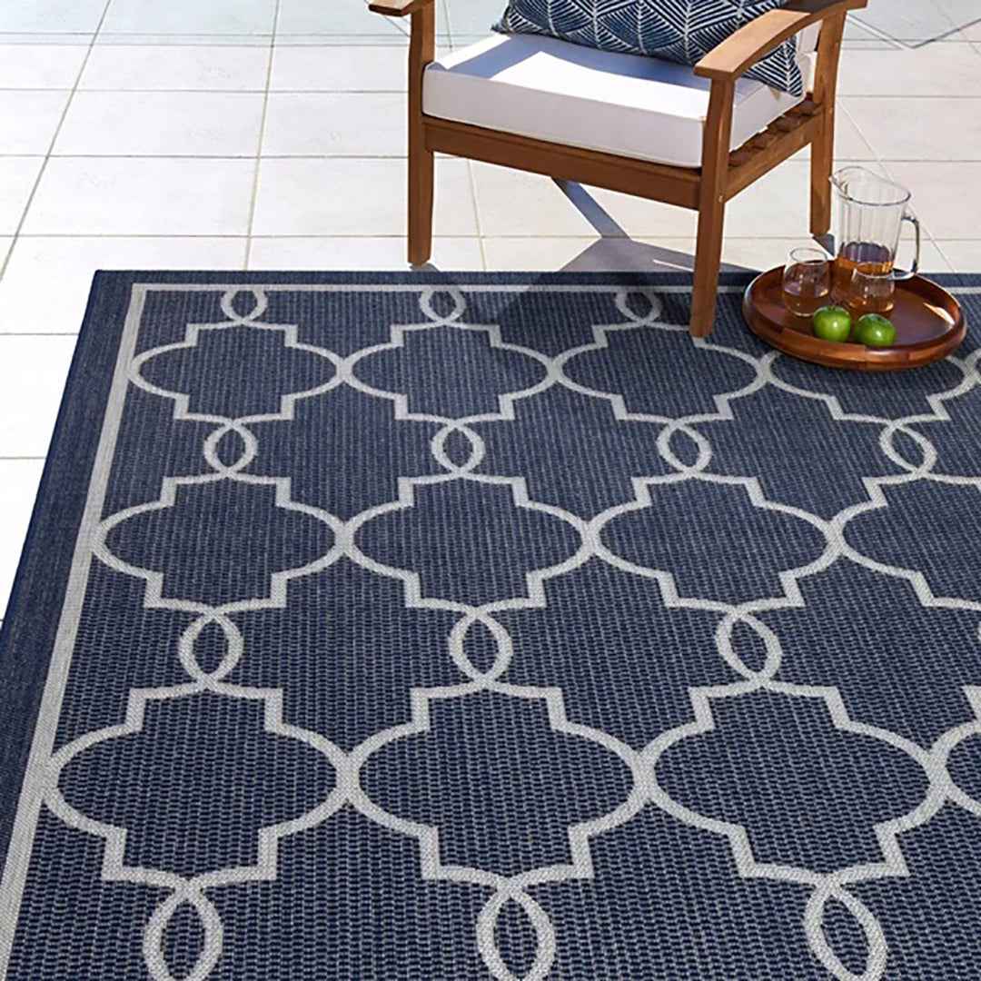 NAPLES Tremont Navy 7'10" x 10' Area Rug – Elegant Navy Blue Indoor/Outdoor Rug for Living & Dining Space