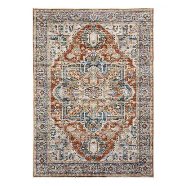 Oriental Inspired Vintage Area Rug – Machine Washable with Non-Slip Backing for High Traffi