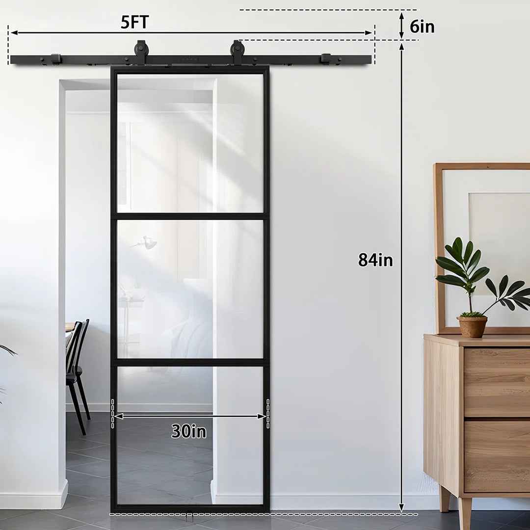 Paneled Glass Barn Door with Sliding Hardware Kit – Modern Interior Sliding Door Solutio