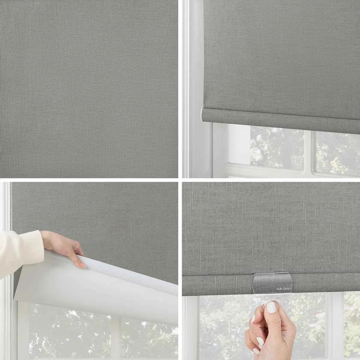 Sun Zero Everly Slub Texture 100% Blackout Cordless Roller Shade – Stylish Light Control