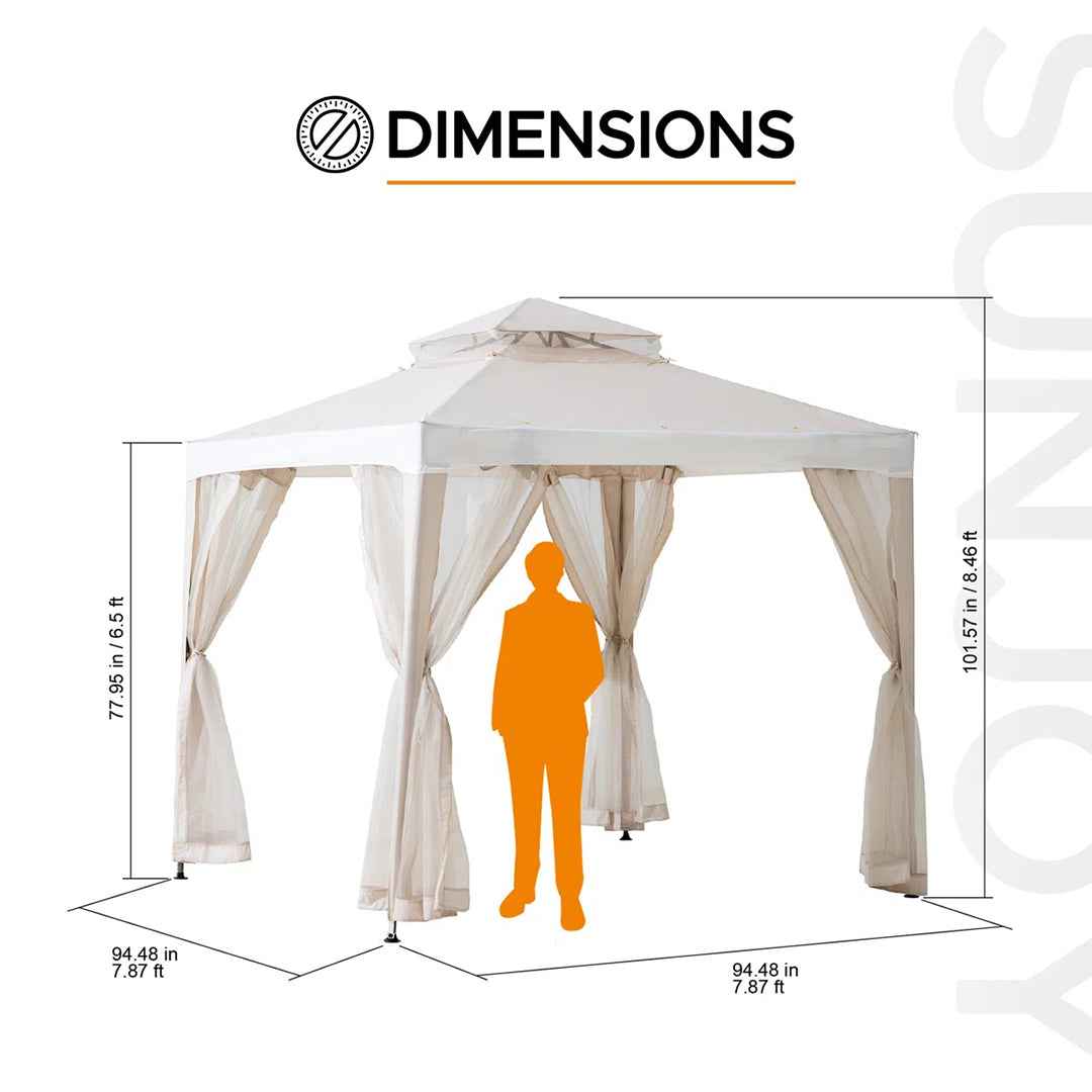 Sunjoy Soft Top Gazebo – Modern 2-Tier Steel Frame Outdoor Patio with Mesh Netting