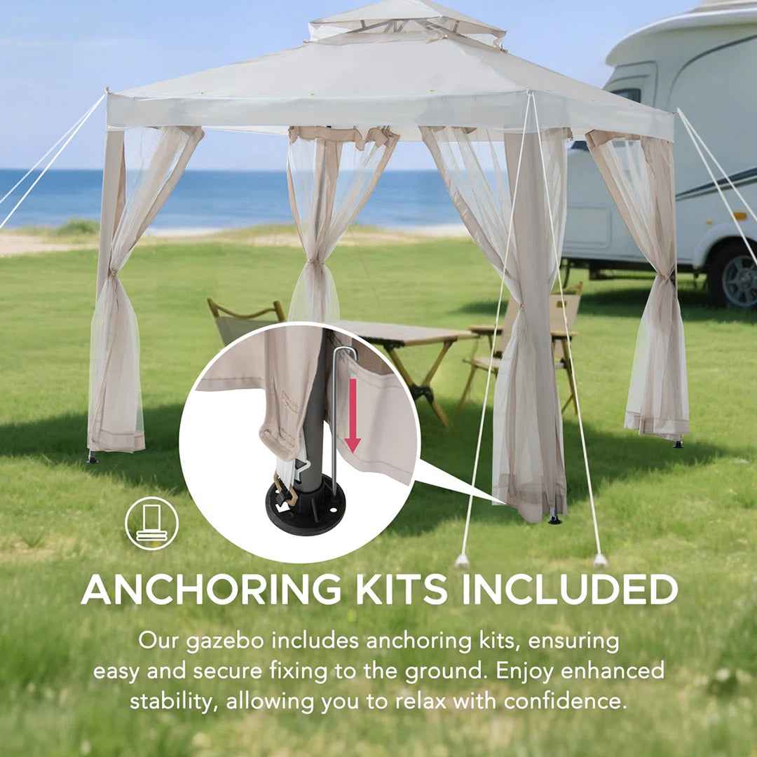 Sunjoy Soft Top Gazebo – Modern 2-Tier Steel Frame Outdoor Patio with Mesh Netting