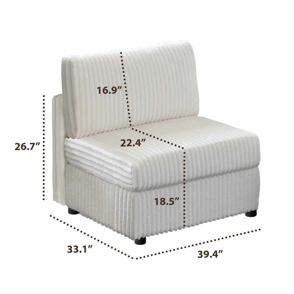Upholstered Armless Chair Middle Seat Module – Modular Sofa Sectional Seating
