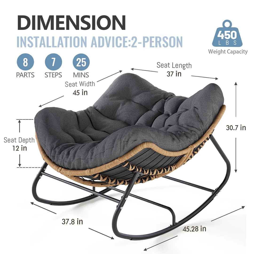 Weixel Oversized PE Wicker Outdoor Rocker Chair with Cushion β Comfortable & Stylish Patio Seating