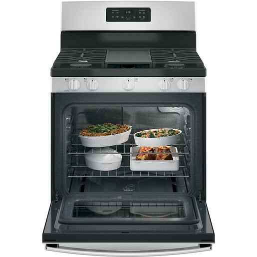 GE 30-Inch Stainless Steel Gas Range with Broil Drawer – Freestanding Oven & Cooktop