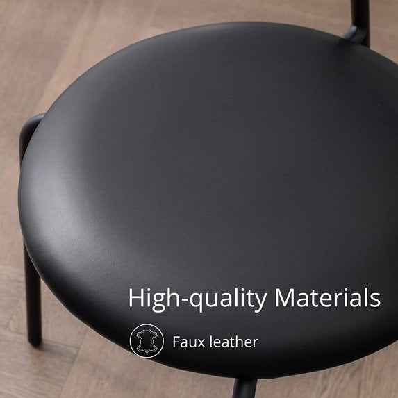 Dycanpo 24" Rattan Bar Stools Set of 2 – Round Faux Leather Barstools for Kitchen, Black