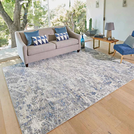BRIO Morton Blue Rug P36 – Contemporary Blue & Gold Decorative Area Rug for Living Room & Bedroom
