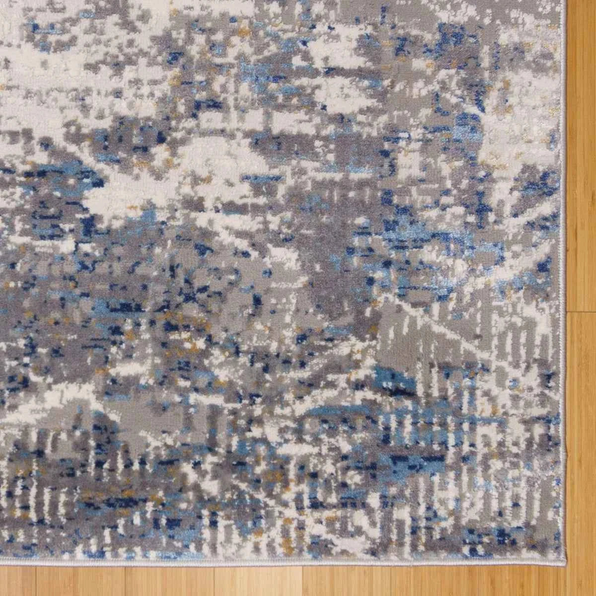 BRIO Morton Blue Rug P36 – Contemporary Blue & Gold Decorative Area Rug for Living Room & Bedroom
