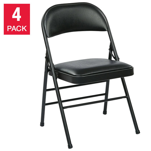 Office Star Black Vinyl Padded Folding Chair, 4-Pack – Durable & Comfortable Seating