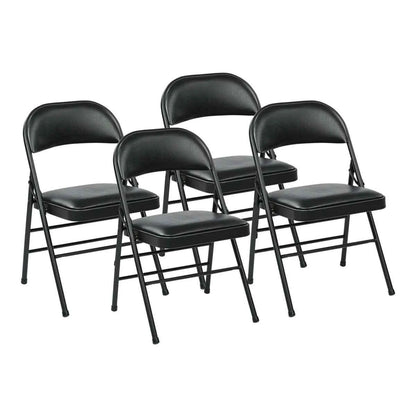 Office Star Black Vinyl Padded Folding Chair, 4-Pack – Durable & Comfortable Seating