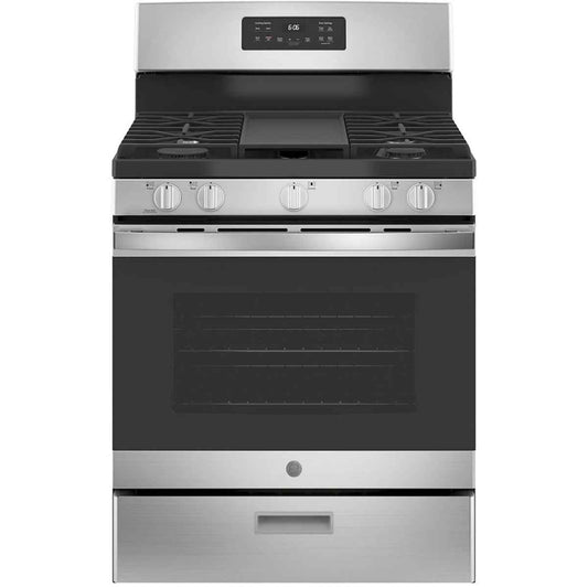 GE 30-Inch Stainless Steel Gas Range with Broil Drawer – Freestanding Oven & Cooktop