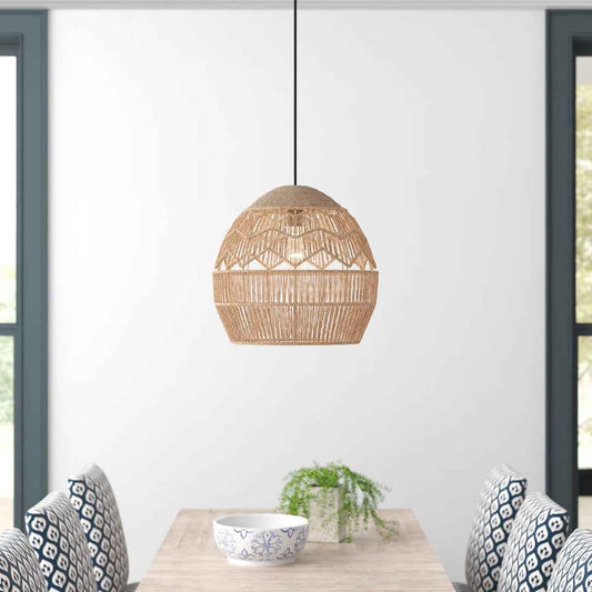 15.5" Ames Metal & Woven Hemp Rope Hanging Pendant Light – Rustic Brown Ceiling Fixture