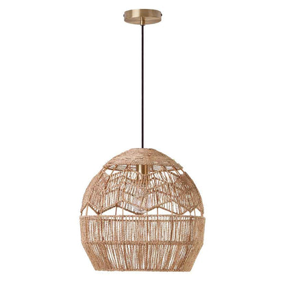 15.5" Ames Metal & Woven Hemp Rope Hanging Pendant Light – Rustic Brown Ceiling Fixture