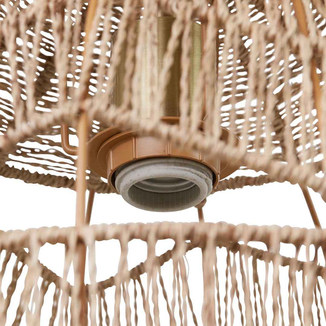 15.5" Ames Metal & Woven Hemp Rope Hanging Pendant Light – Rustic Brown Ceiling Fixture