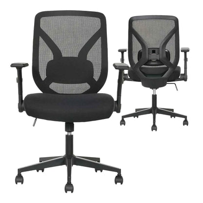 True Innovations Black Mesh Chair with Flip-Back Arms – Ergonomic Office Seating