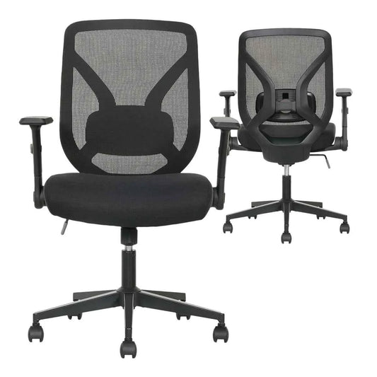 True Innovations Black Mesh Chair with Flip-Back Arms – Ergonomic Office Seating