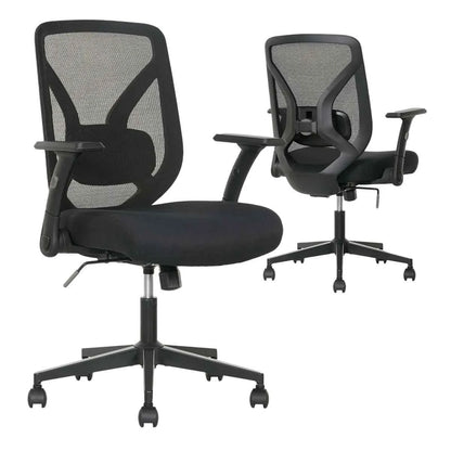 True Innovations Black Mesh Chair with Flip-Back Arms – Ergonomic Office Seating