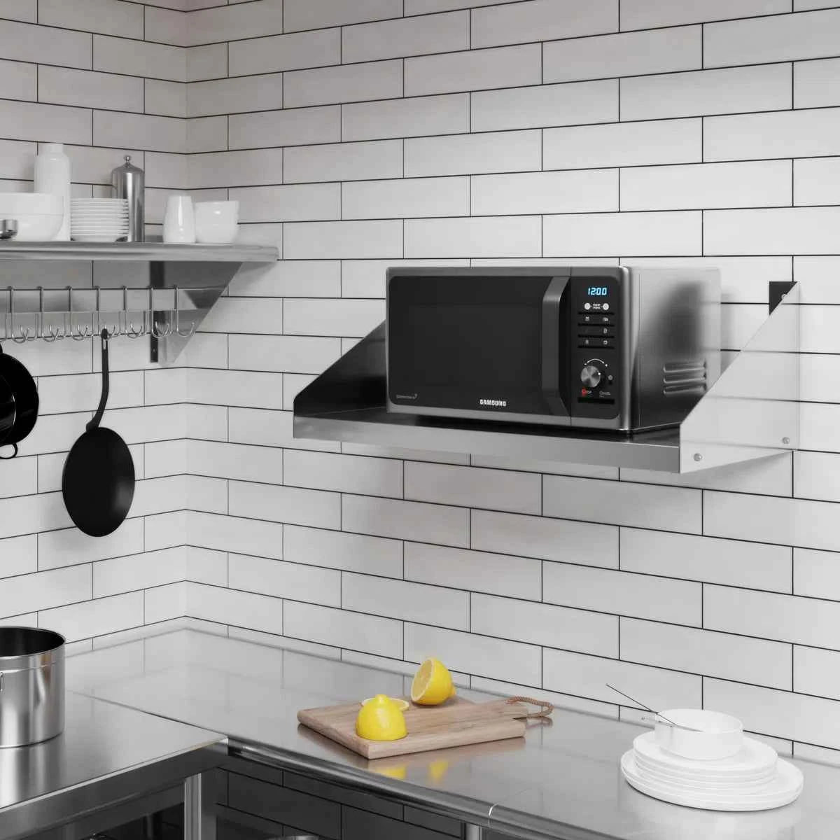 18" x 30" Stainless Steel Microwave Shelf – Durable Wall-Mounted Kitchen Organizer