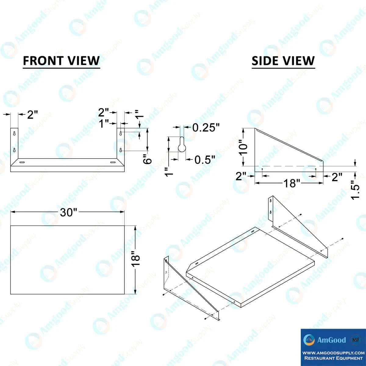 18" x 30" Stainless Steel Microwave Shelf – Durable Wall-Mounted Kitchen Organizer