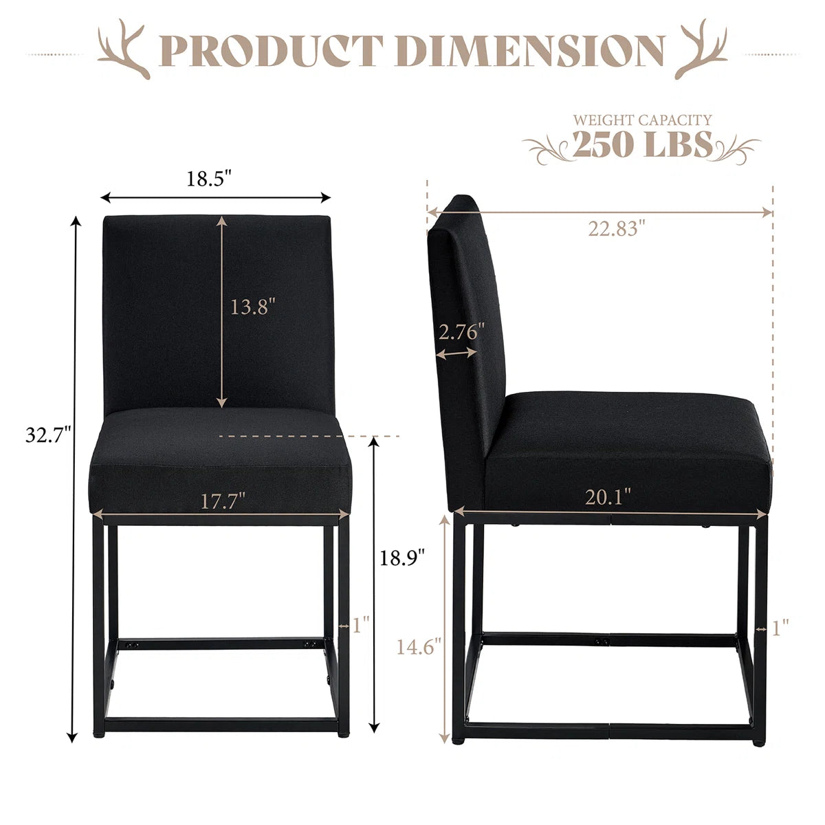 Dining Chairs – Set of 6 Modern Linen Kitchen Chairs with Sturdy Metal Frame