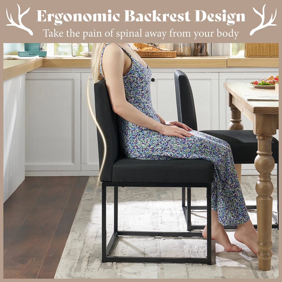 Dining Chairs – Set of 6 Modern Linen Kitchen Chairs with Sturdy Metal Frame