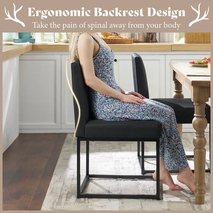 Dining Chairs – Set of 6 Modern Linen Kitchen Chairs with Sturdy Metal Frame