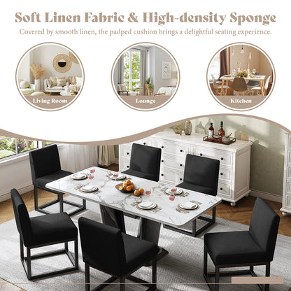 Dining Chairs – Set of 6 Modern Linen Kitchen Chairs with Sturdy Metal Frame