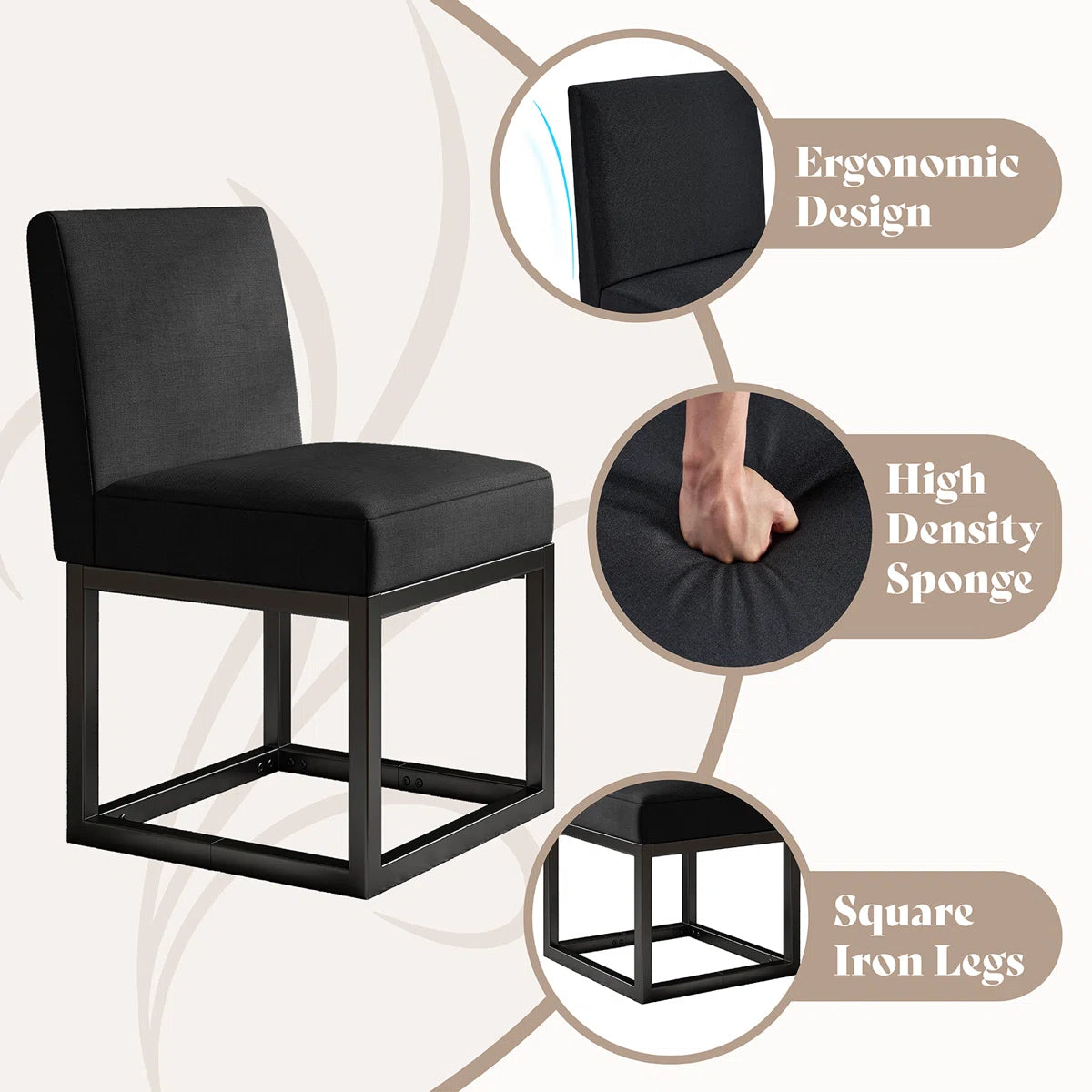 Dining Chairs – Set of 6 Modern Linen Kitchen Chairs with Sturdy Metal Frame